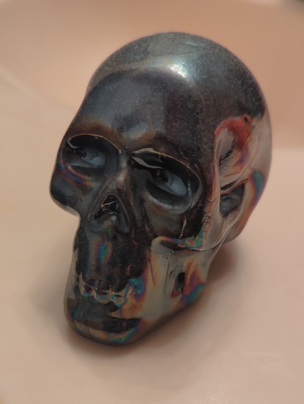 Iridescent Ceramic Skull Sculpture - Black Multicolor